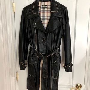 Burberry Black Leather Trench Coat